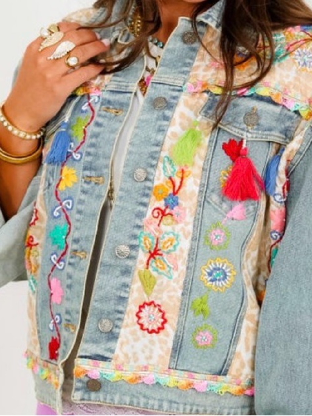 POL Embroidered Multicolor Denim Jacket - Picture 3 of 4